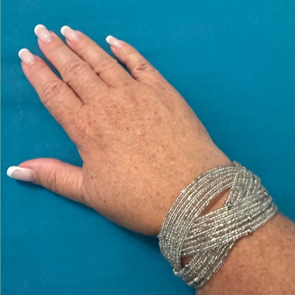 *5 for $20; Silver Intricately Woven Bracelet with Sculptural Design - Picture 3 of 3